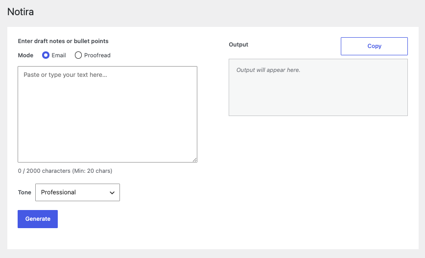 Notira admin UI