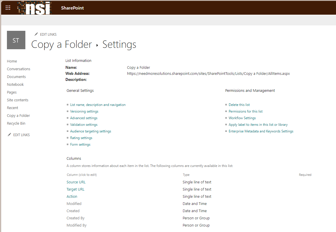 Screenshot of the List Settings page.