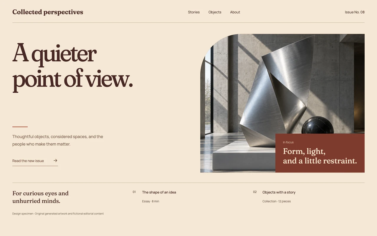 Editorial Calm design specimen
