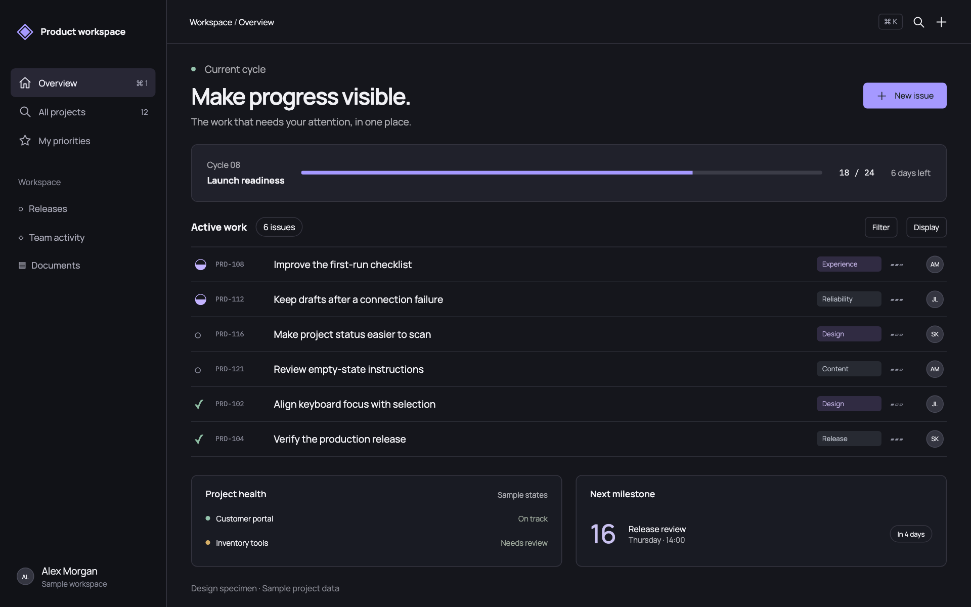 Precision Console design system specimen