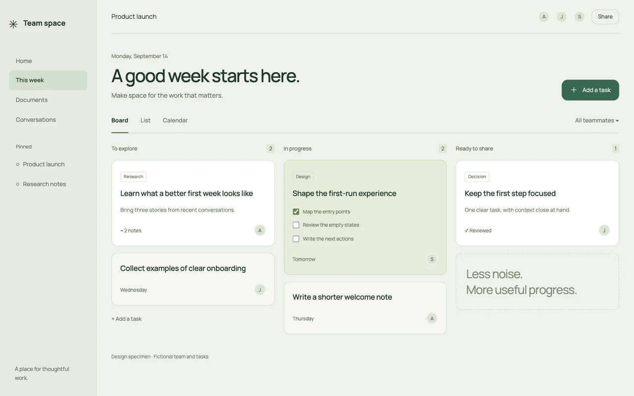 Quiet Workspace design specimen