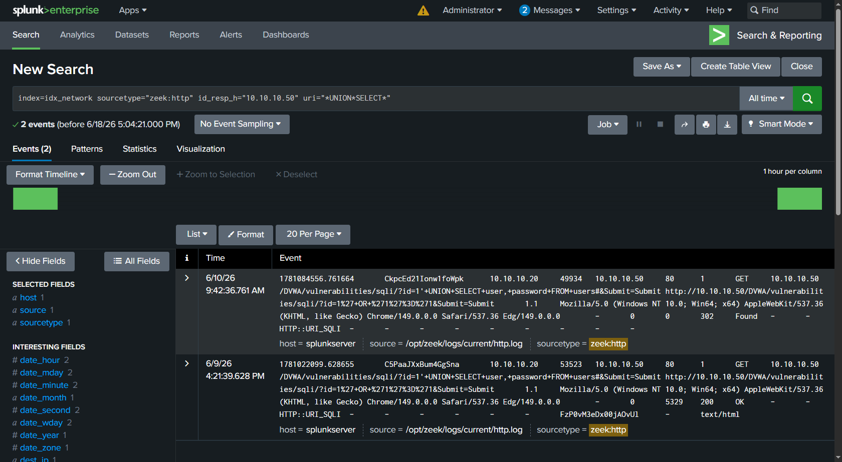 Zeek http.log 中的 SQL 注入 payload