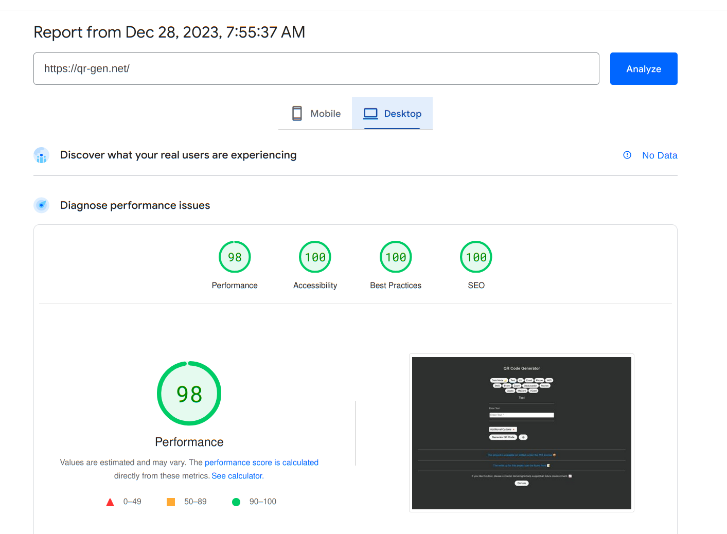 Page Insights Desktop Scores