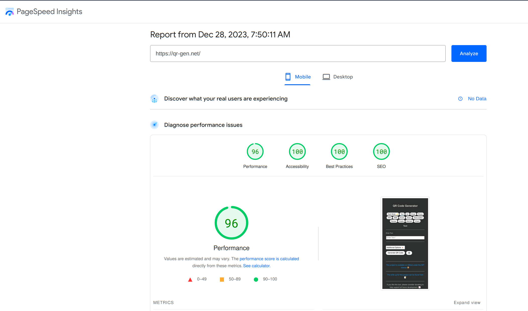 Page Insights Mobile Scores