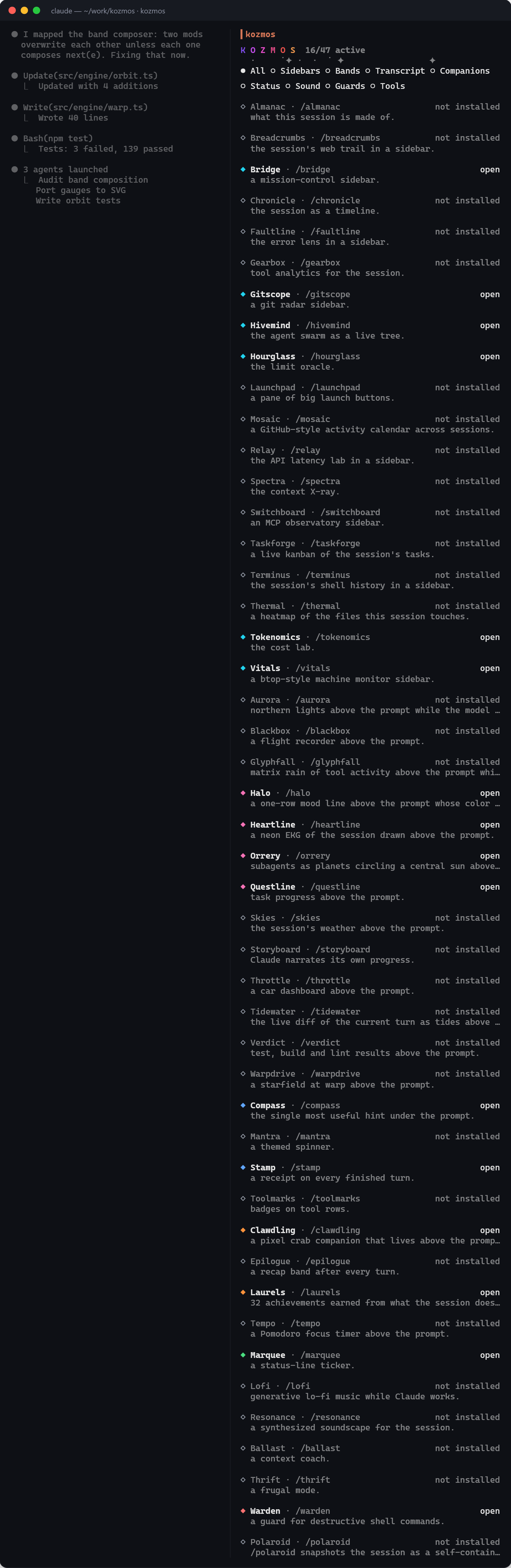 kozmos in the terminal