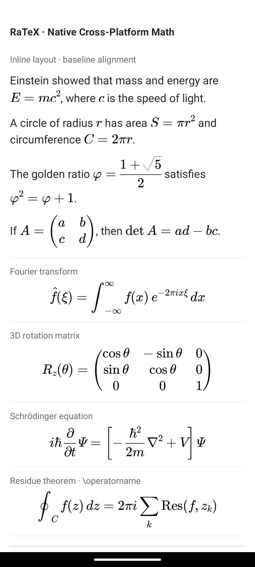 RaTeX demo on Android