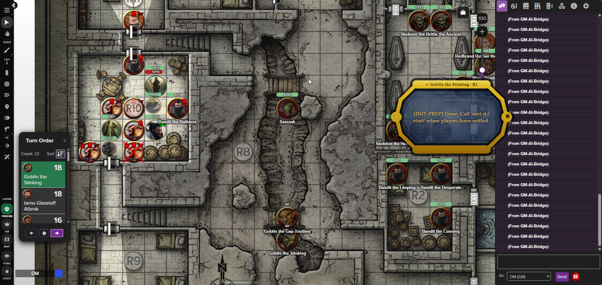 The scrying gem over a live Roll20 encounter