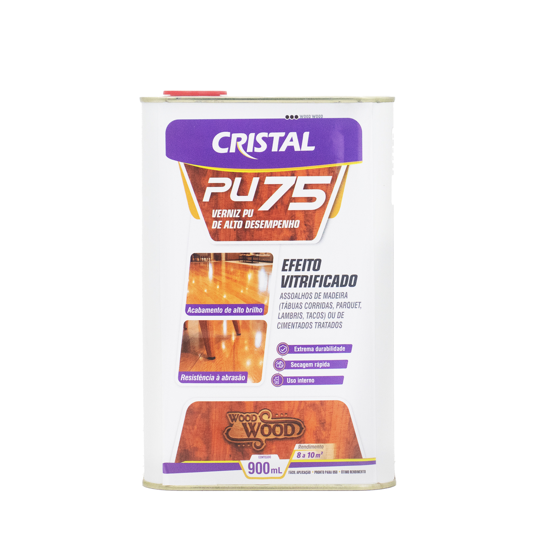 Nova embalagem — Cristal Wood Wood PU 75 Verniz 900ml