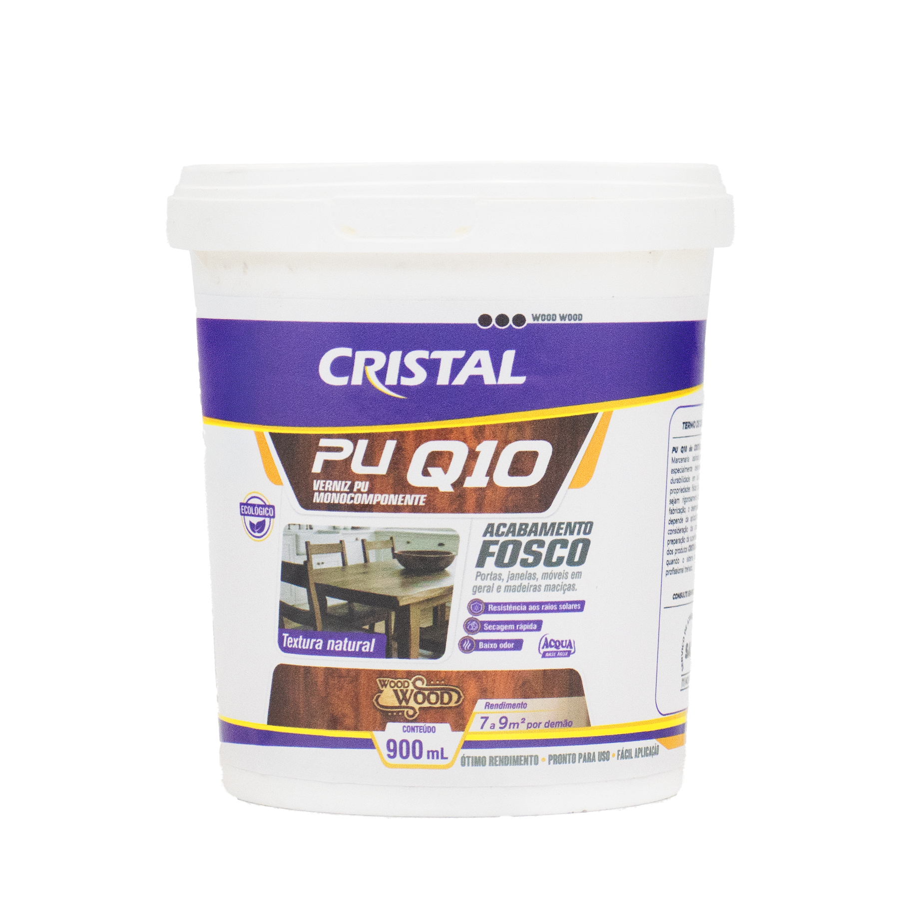 Nova embalagem — Cristal Wood Wood Q10 Verniz Fosco 900ml