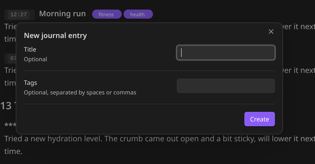 New entry dialog