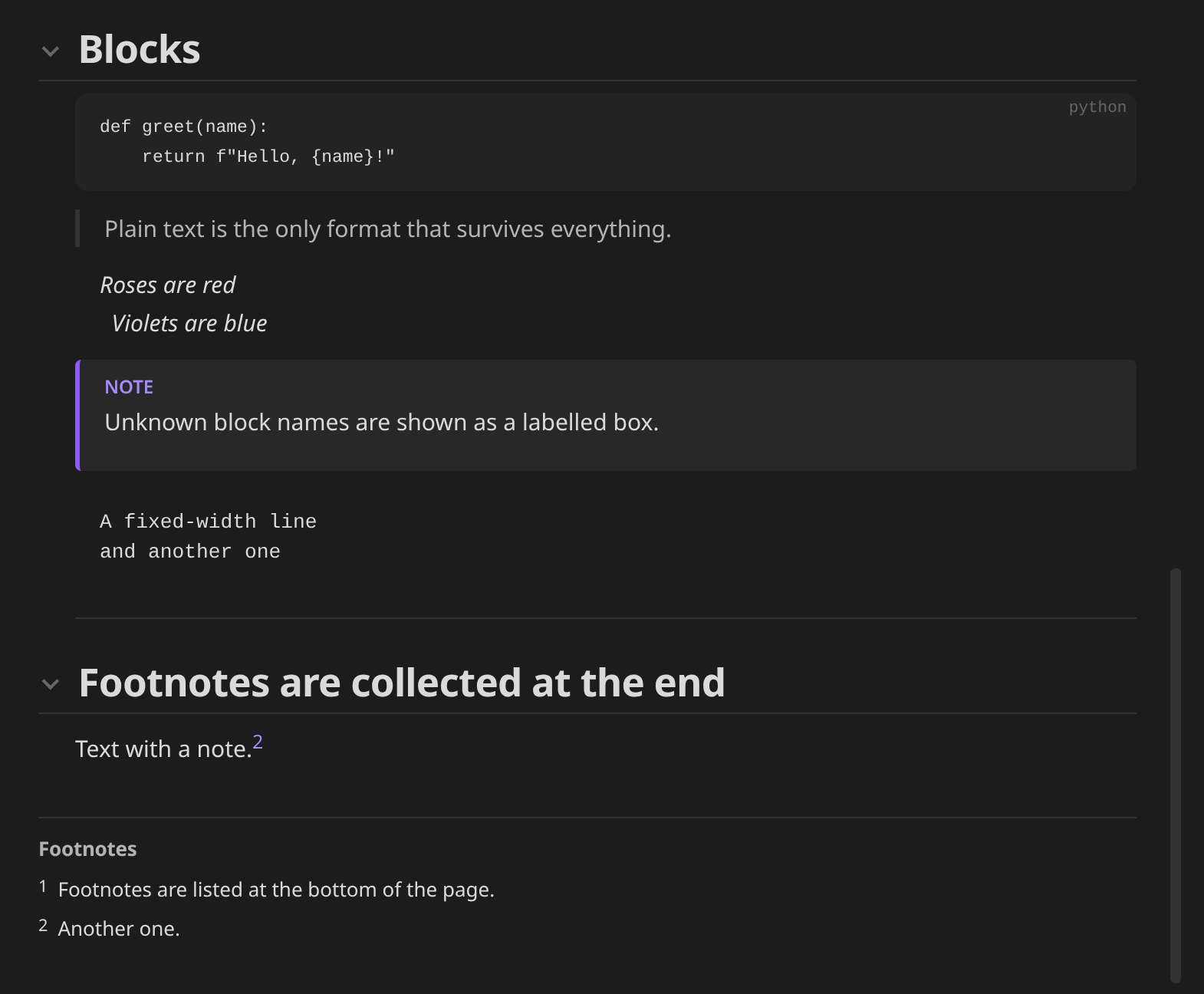 Blocks and footnotes