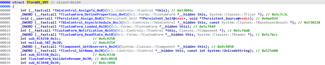 VMT table in IDA Structure
