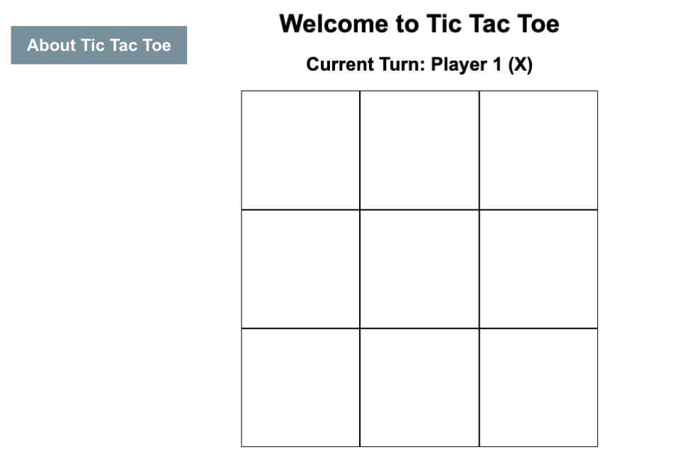 Tic tac toe initial screen
