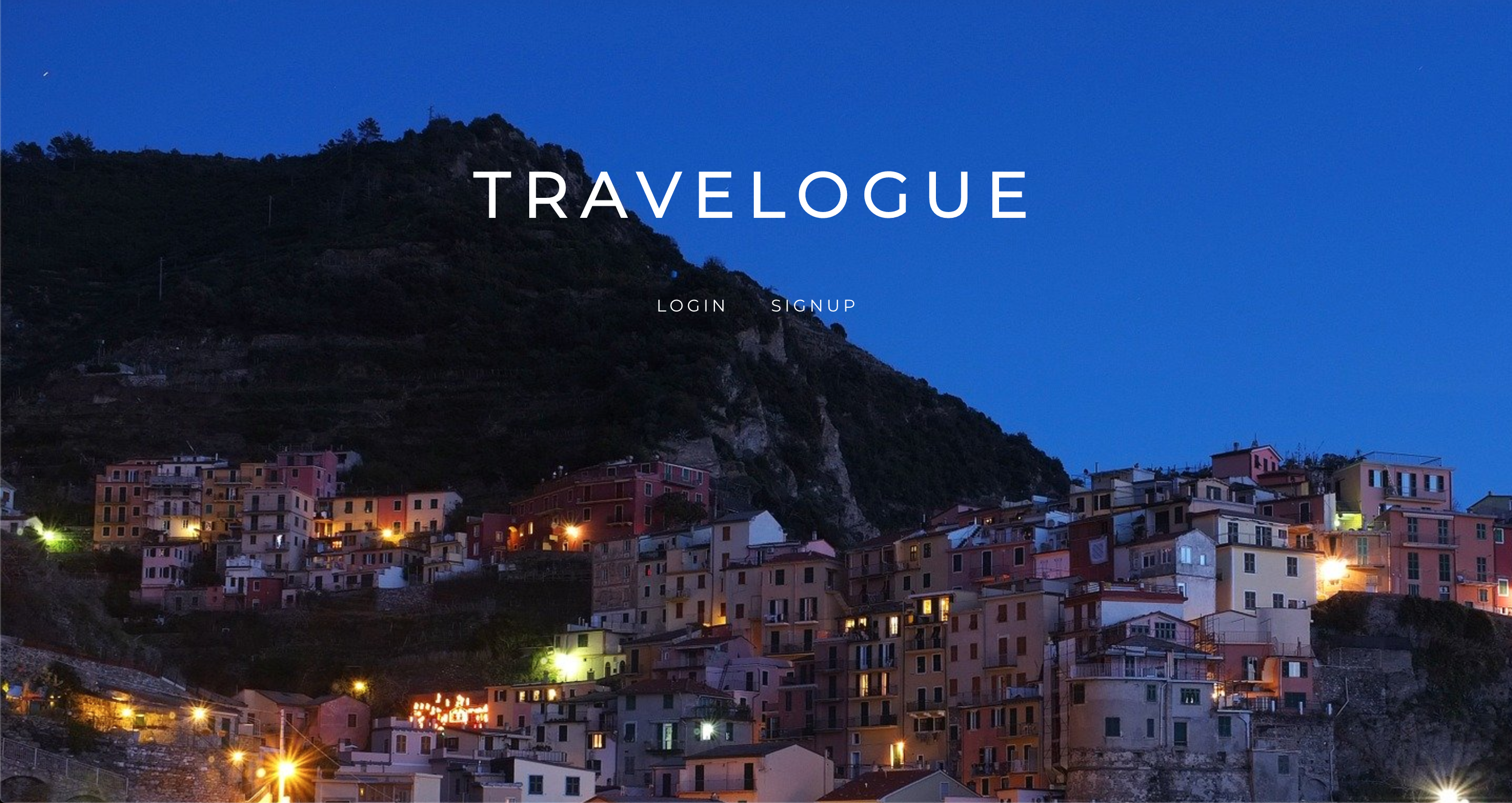 Screenshot of Travelogue Landing Page