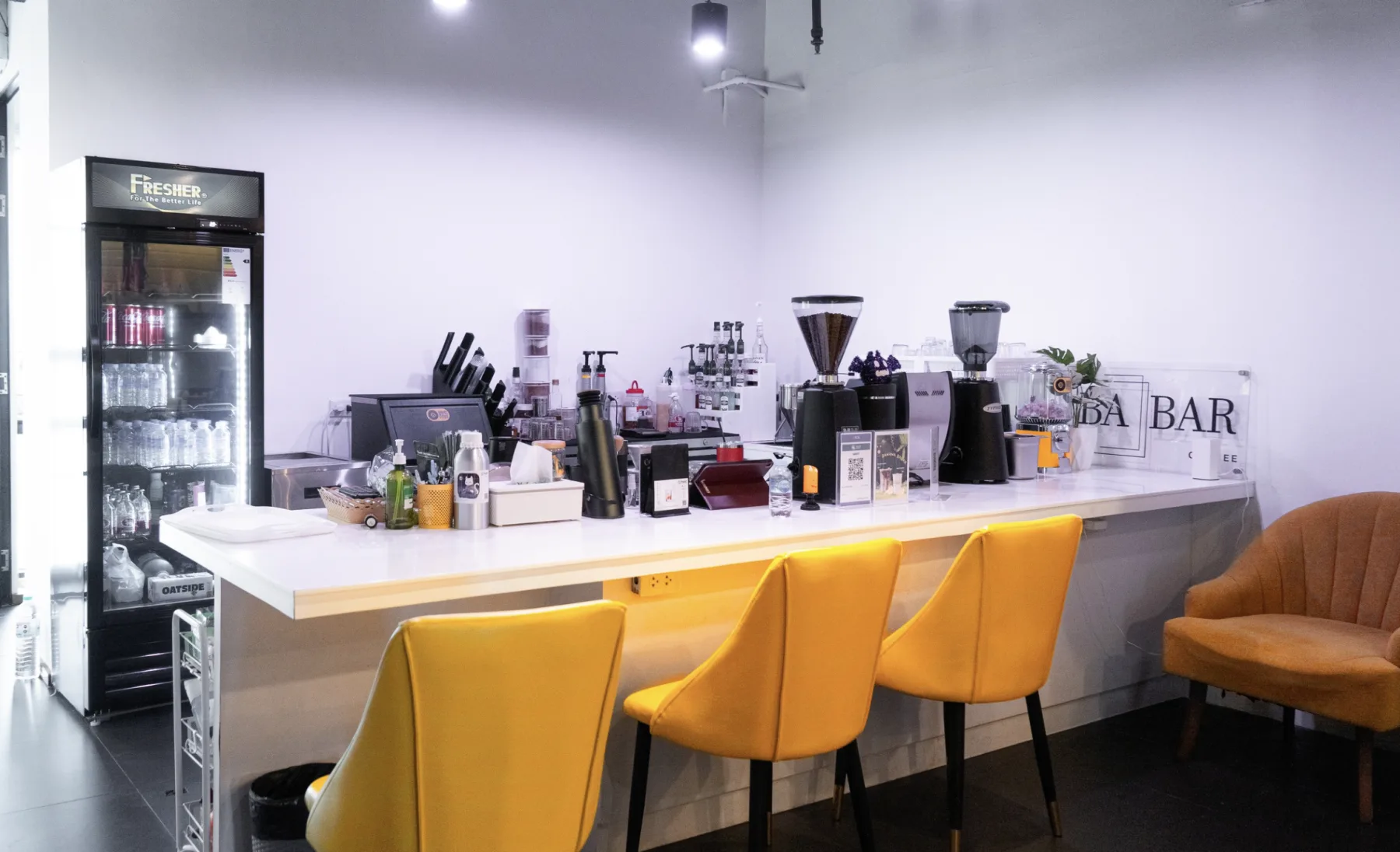 Coffee bar workspace at Banana Sound Studio
