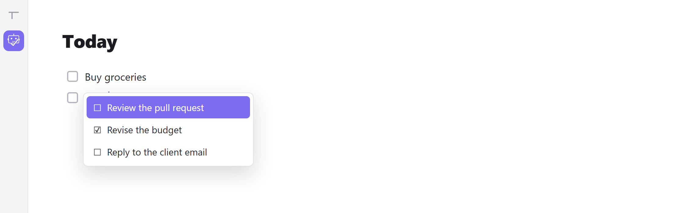 Task autocomplete suggesting matching checkboxes