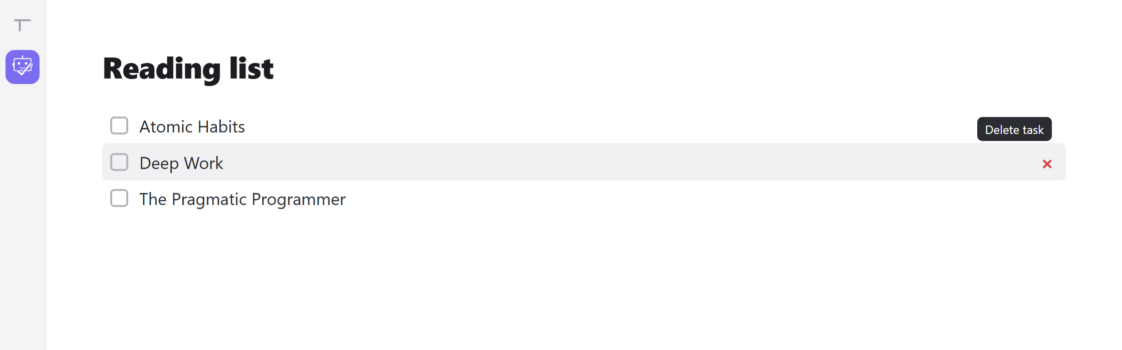 Click-to-delete button on a checkbox line