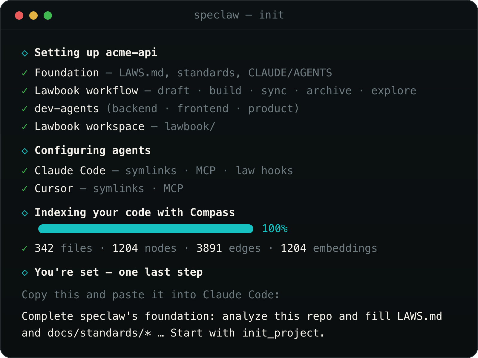 speclaw init — terminal output