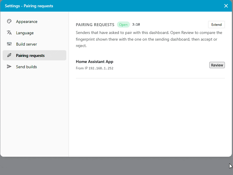 Reviewing and accepting the pair request