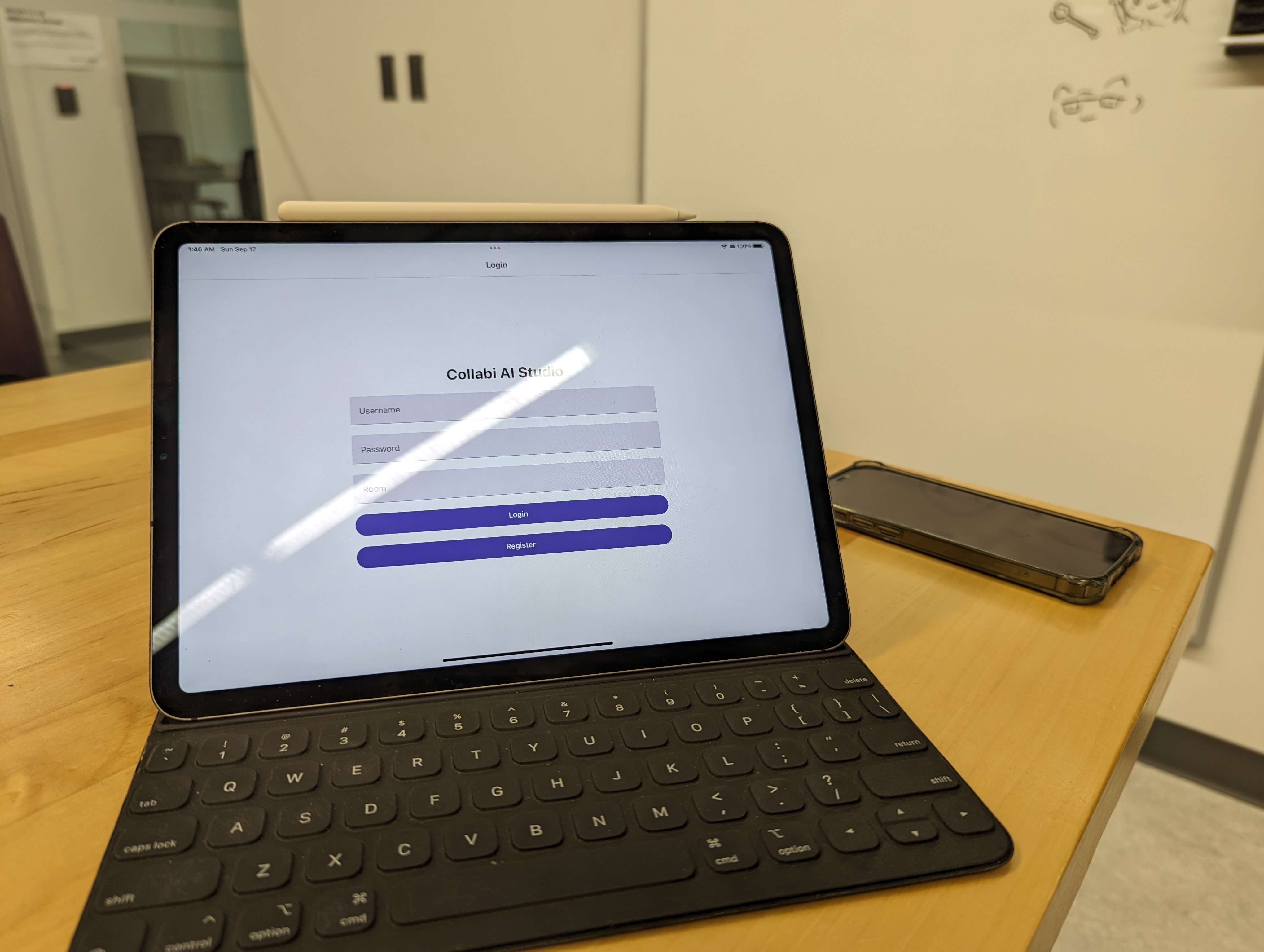 Collabi AI Studio Login Page on an iPad