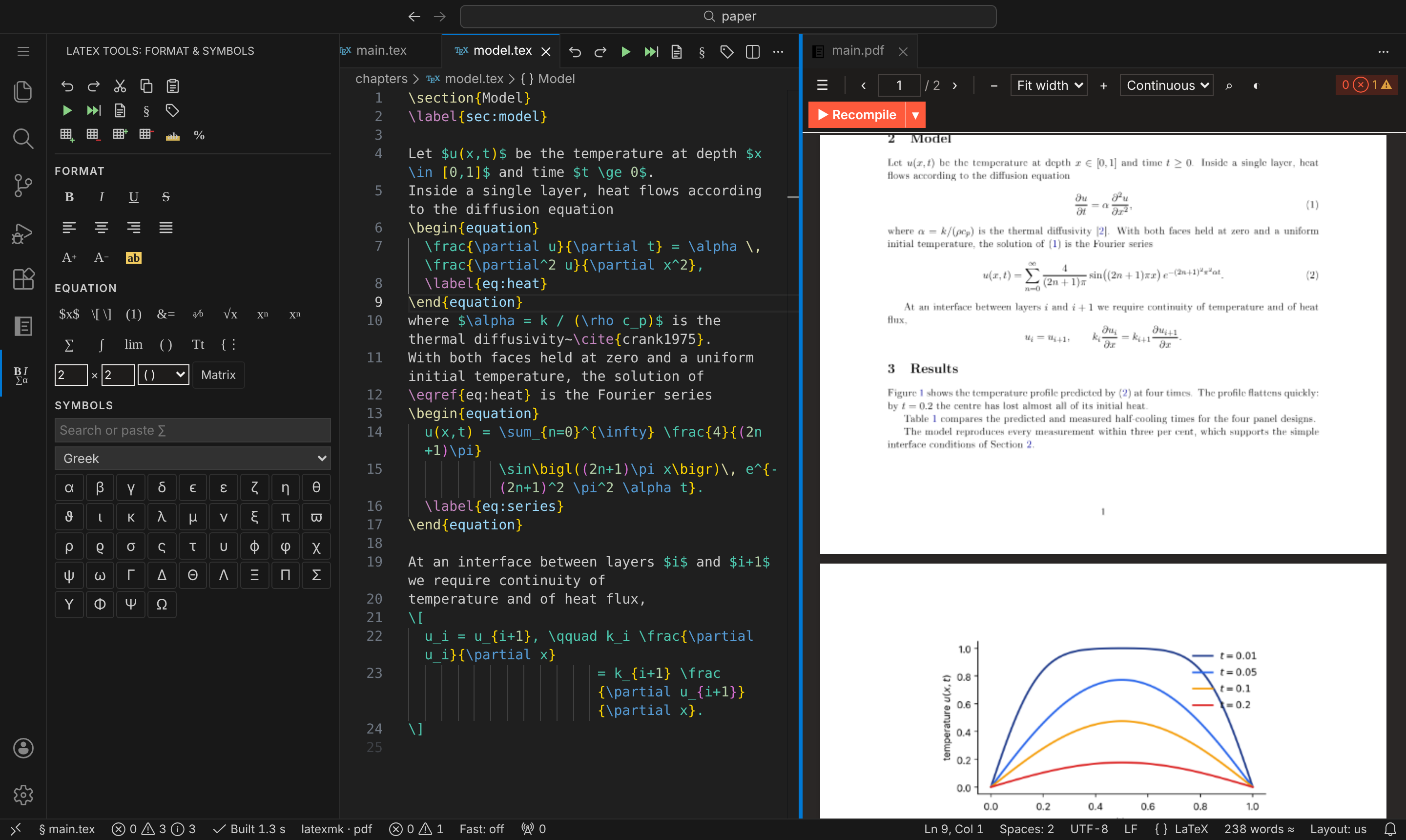 LaTeX Desk: source, toolbars and the PDF side by side