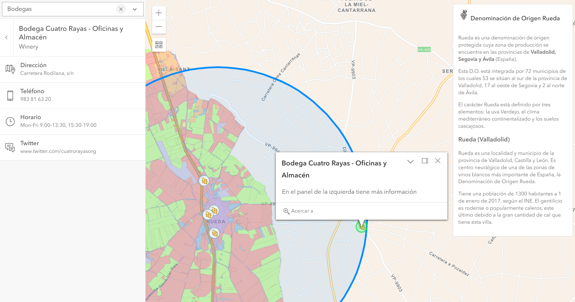 Uso del suelo en Rueda y puntos de interés en 2D