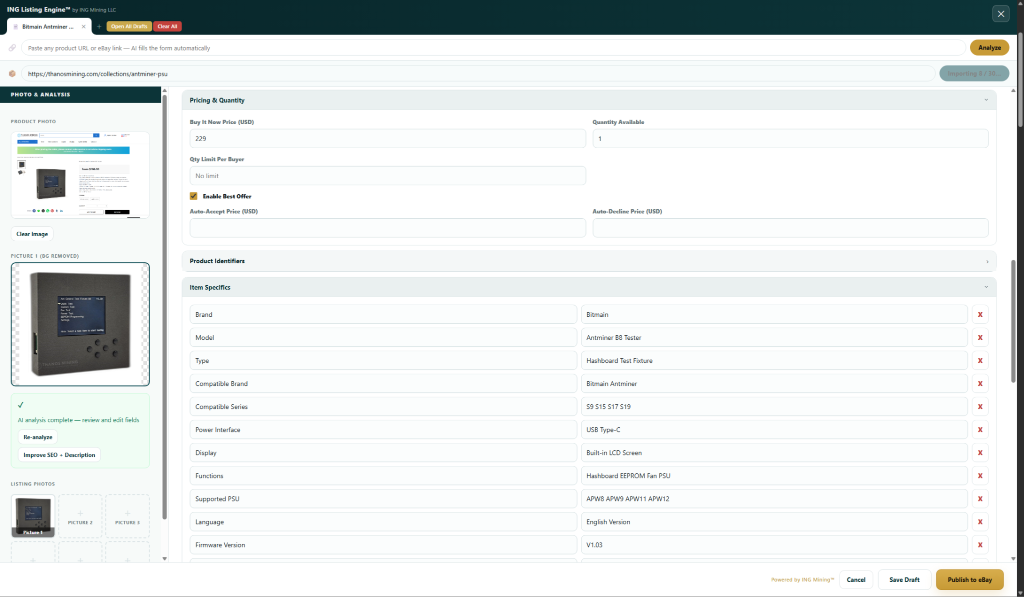 eBay item specifics autofill — ING Listing Engine