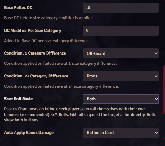 Settings: Saving Throw & Options