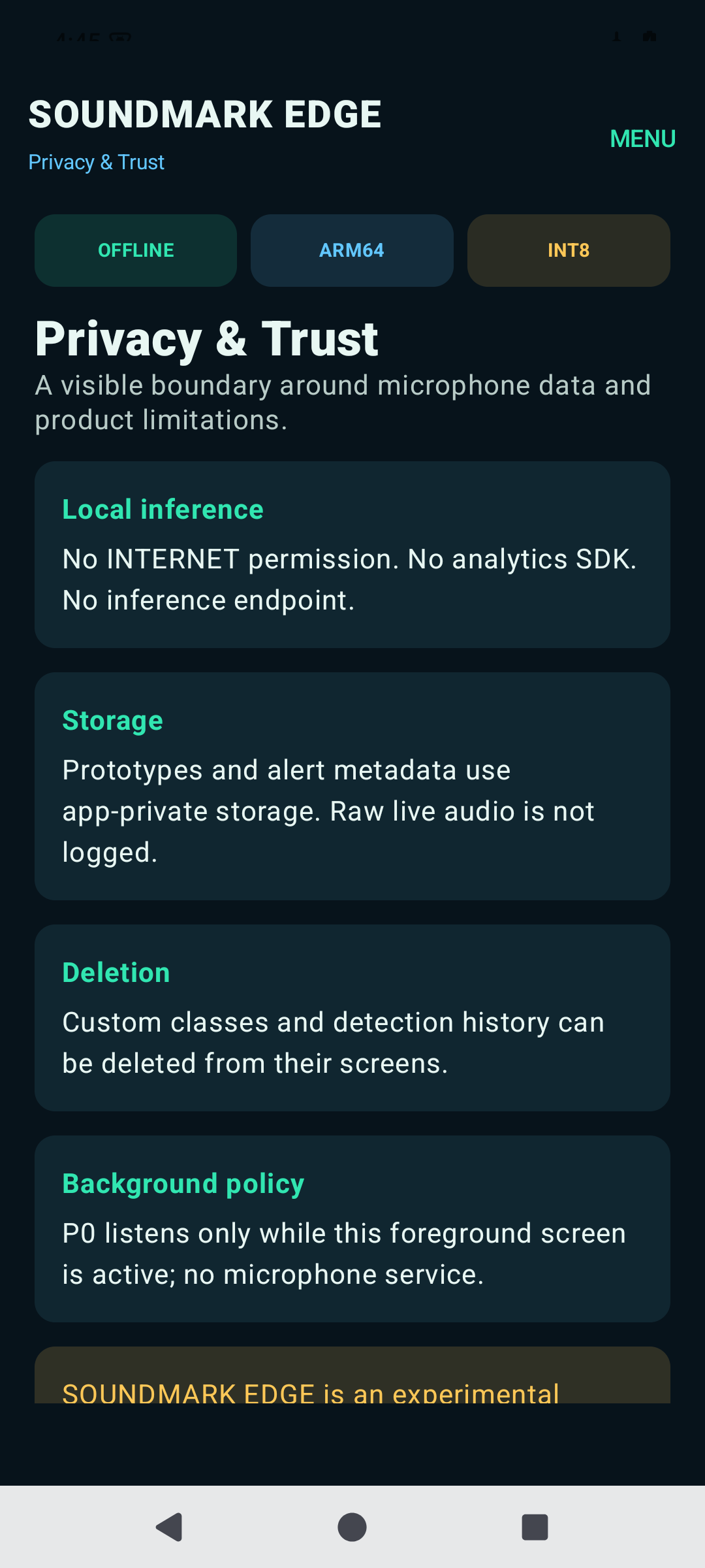 Privacy and Trust screen