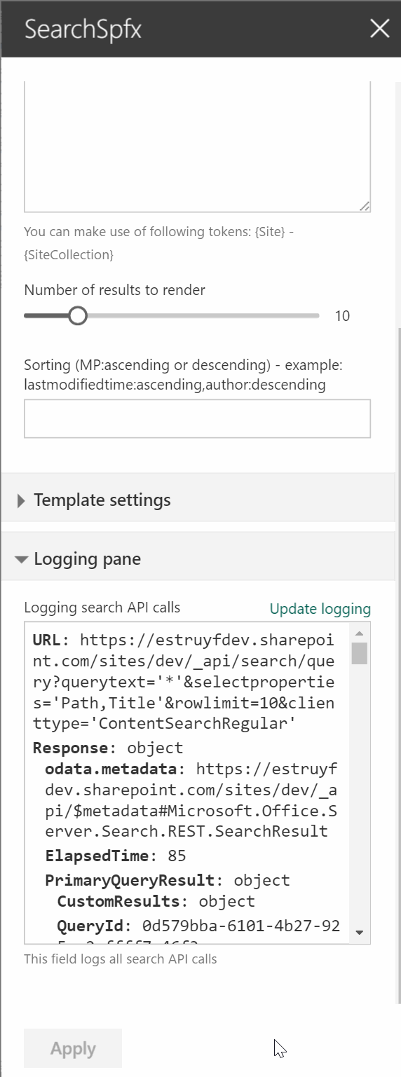 Search logging pane