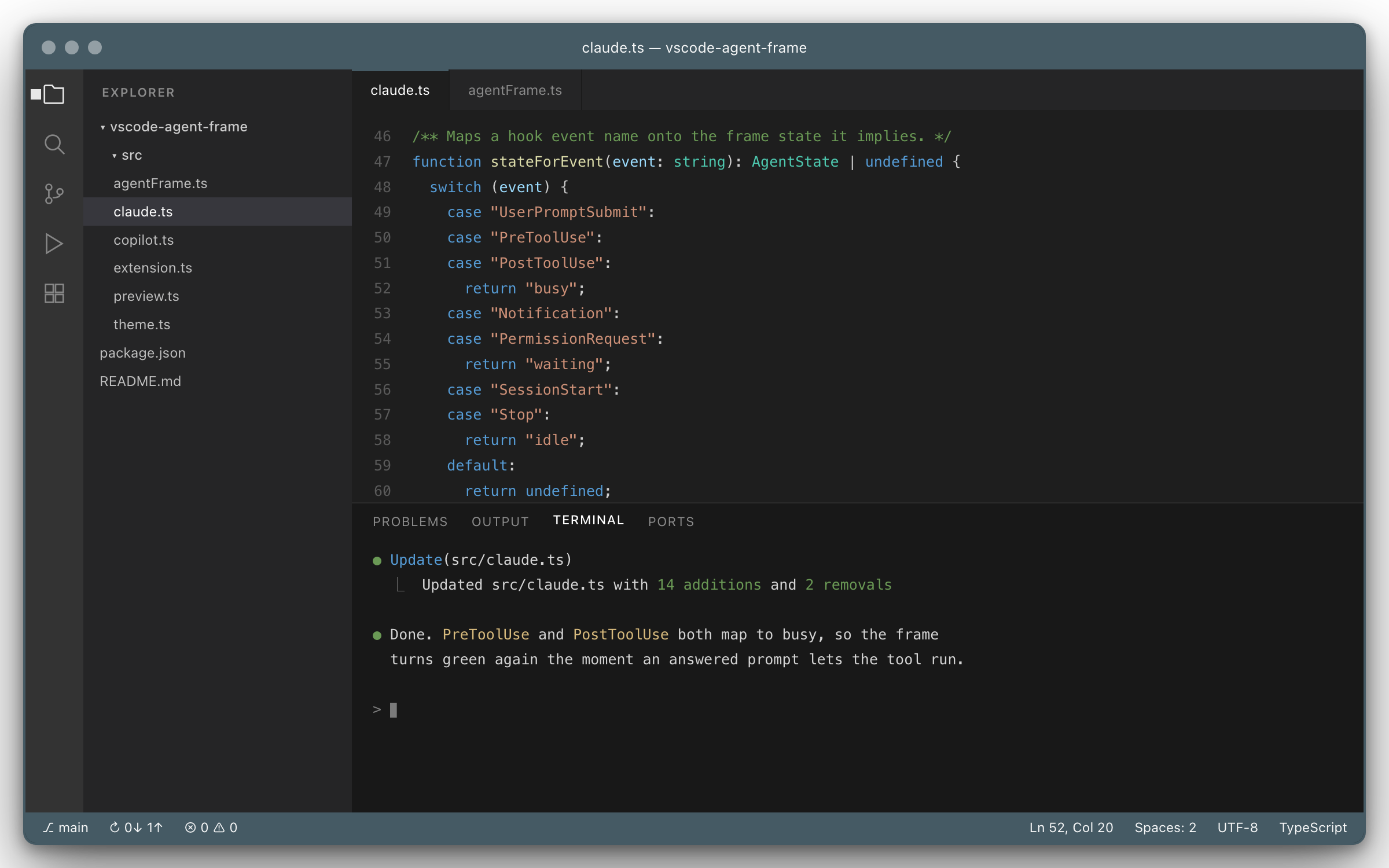 Agent Frame with the idle color applied to the title bar, window border and status bar