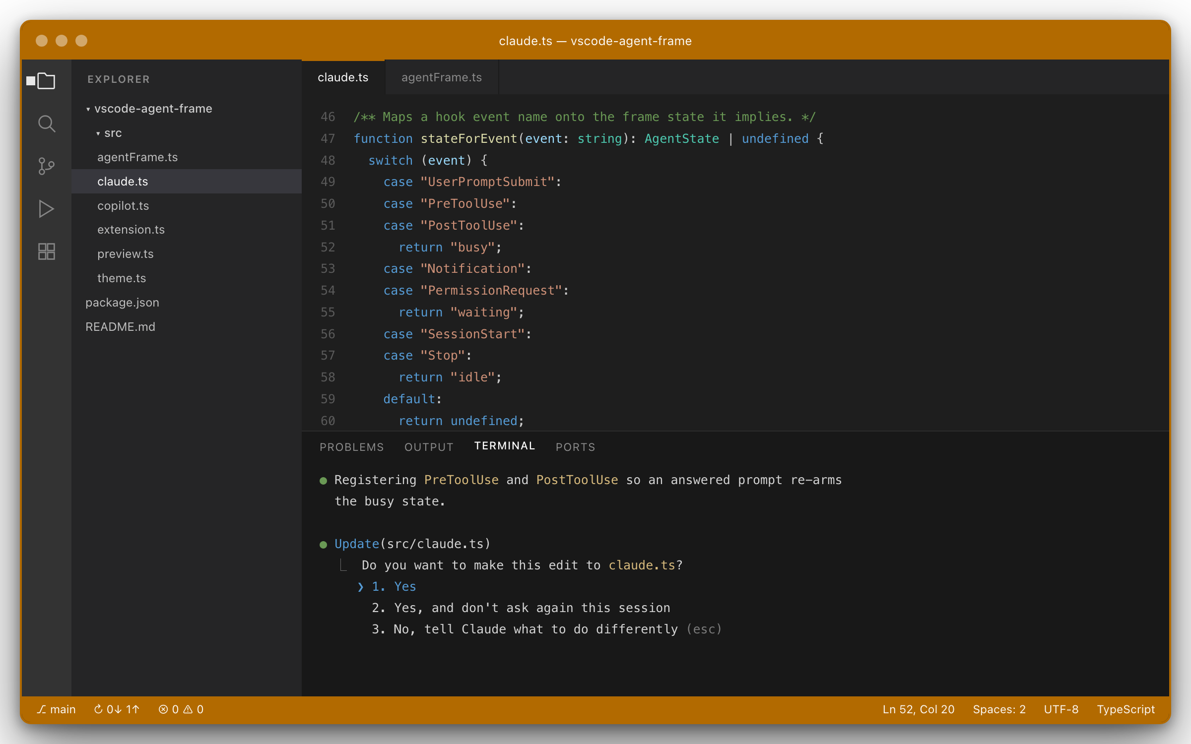 Agent Frame with the waiting color applied to the title bar, window border and status bar