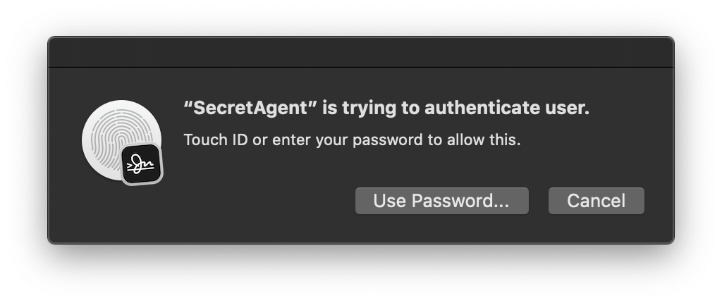 Screenshot of Secretive authenticating with Touch ID
