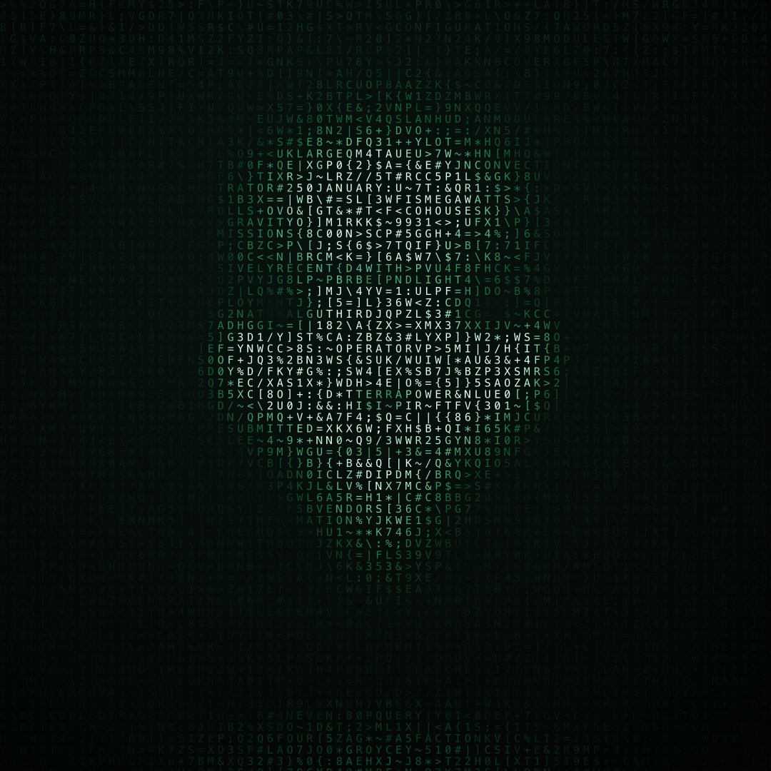 SWARMCORE portrait thumbnail — a face resolved from monospace characters