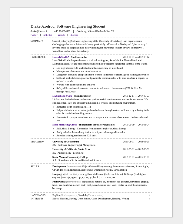 resume service example