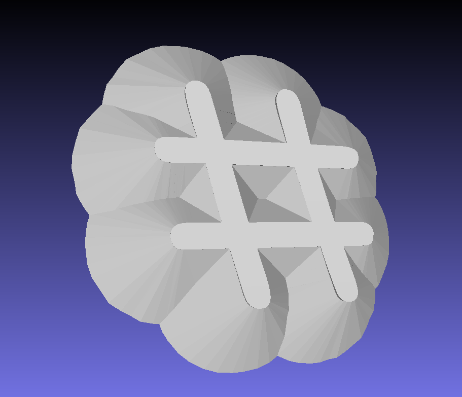 A Meshlab render of the octothorpe symbol with lofted edges
