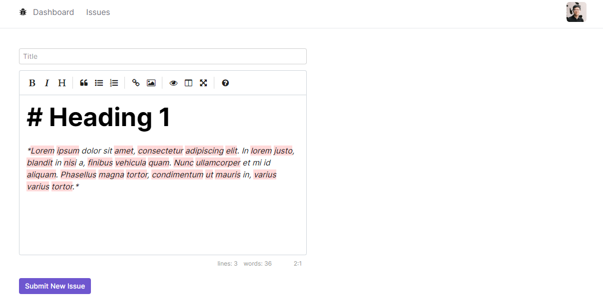 Issue Tracker Markdown Editor