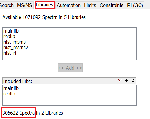 of checking total number of spectra in the MS Search Program