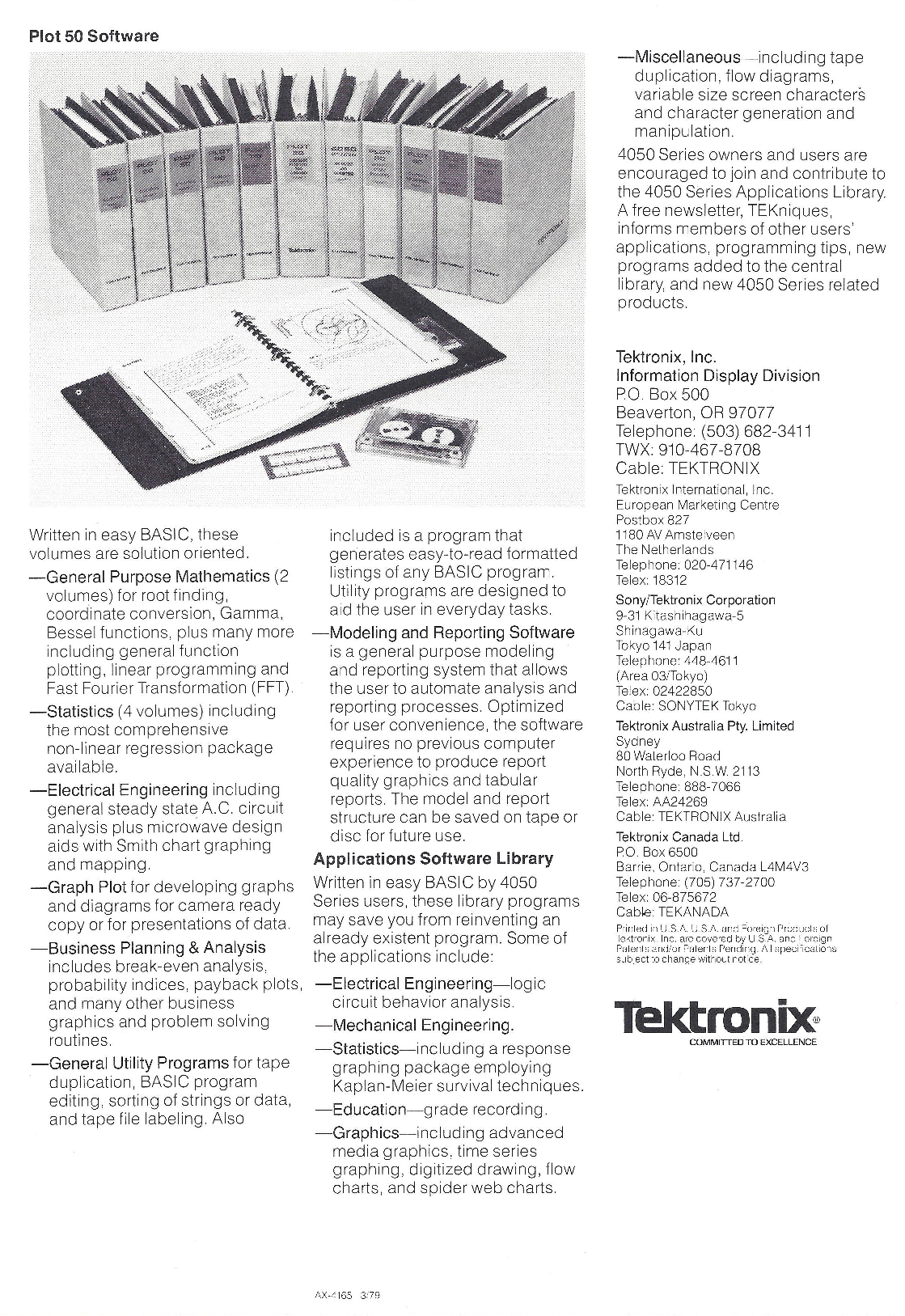 Tektronix PLOT 50 Software Library