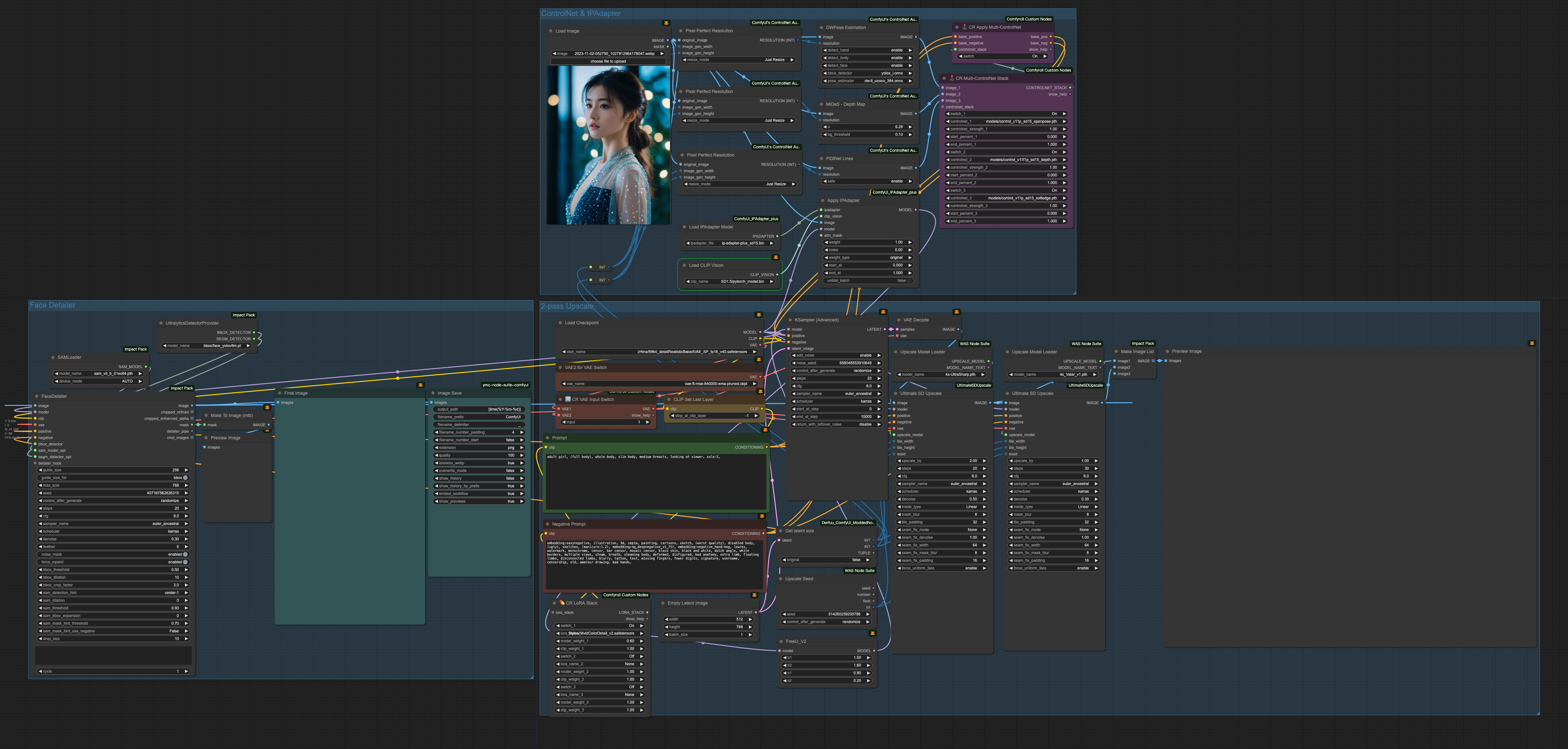 SD1.5_upscaler_2pass_faceDetailer_CN_Lora_IPAdapter