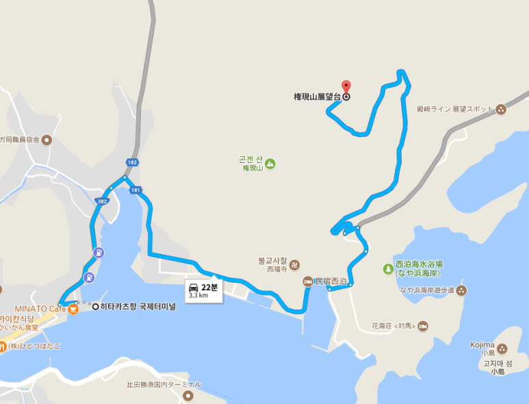 히타카츠 북동쪽 곤겐산 정상 전망대 위치 지도