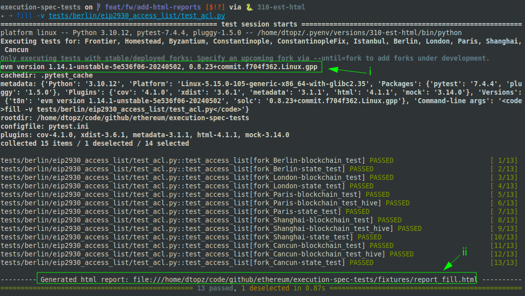 Screenshot of pytest test collection console output