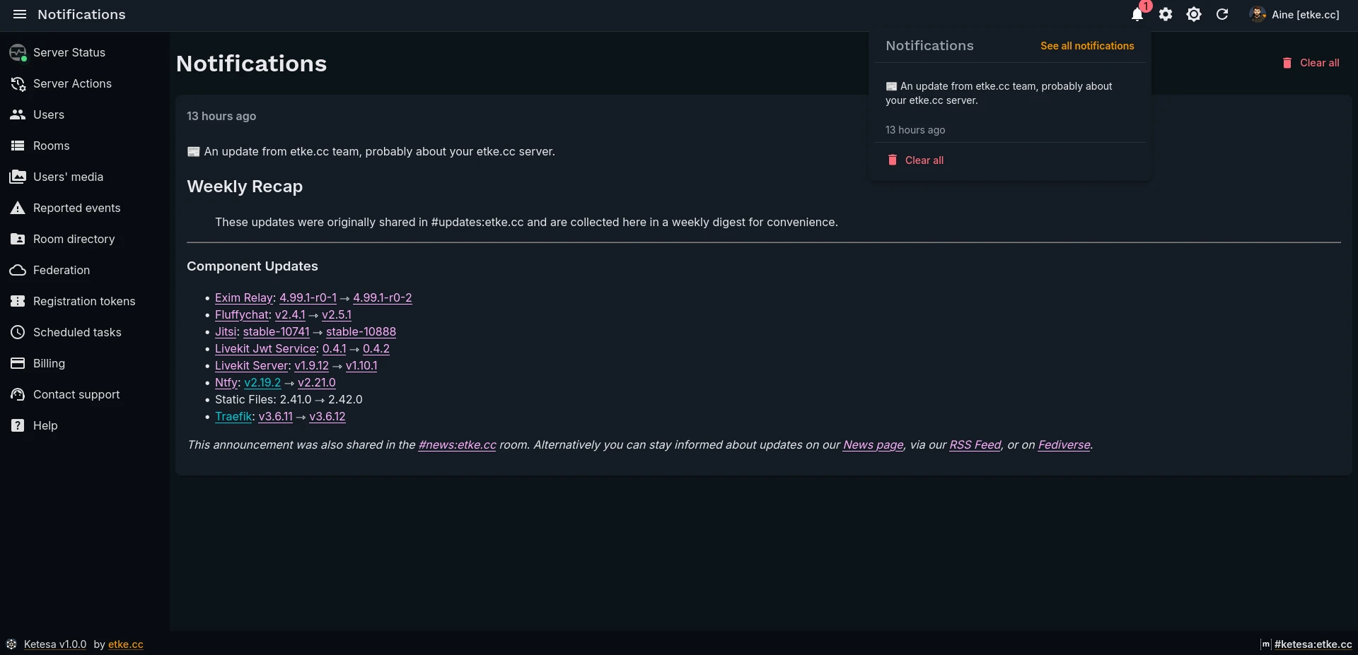 Server Notifications (dark)