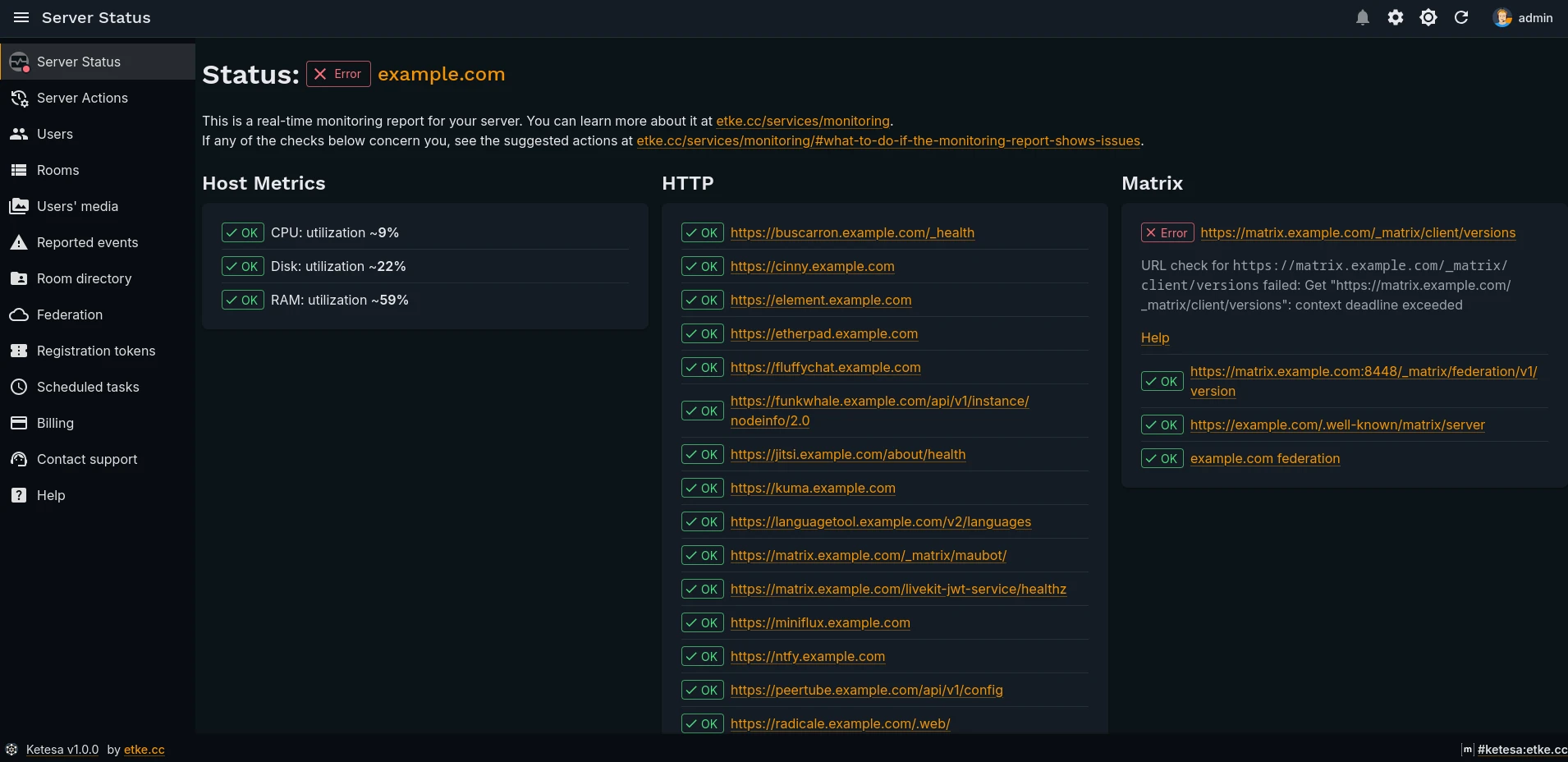 Server Status Page (dark)