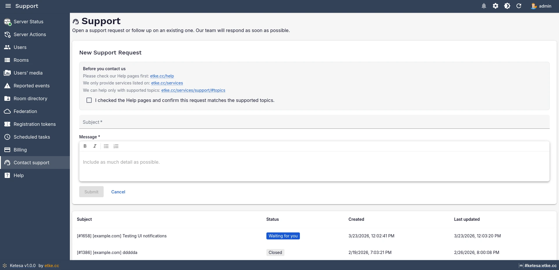 Support — Create Ticket (light)
