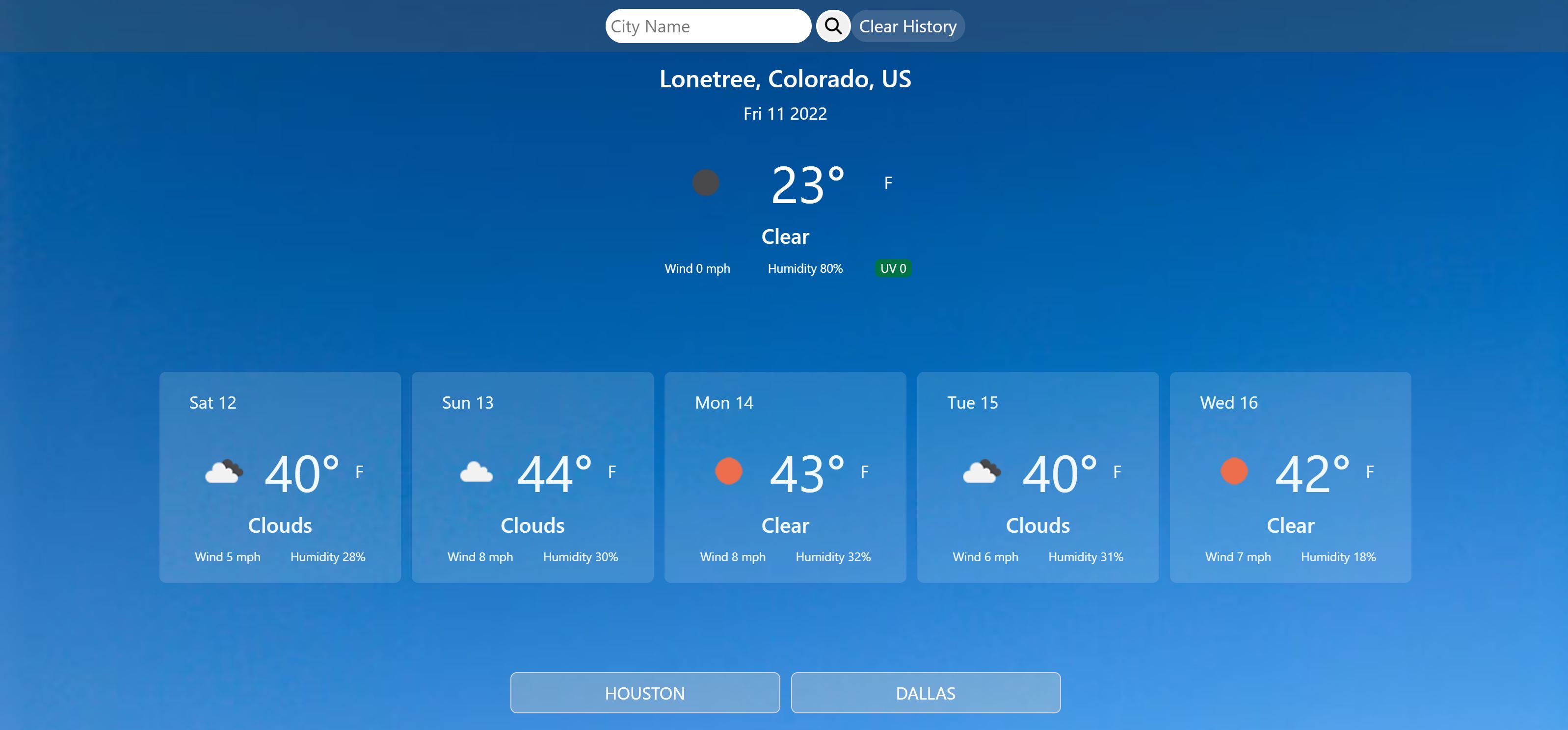 ScreenShot of Weather Dashboard Page