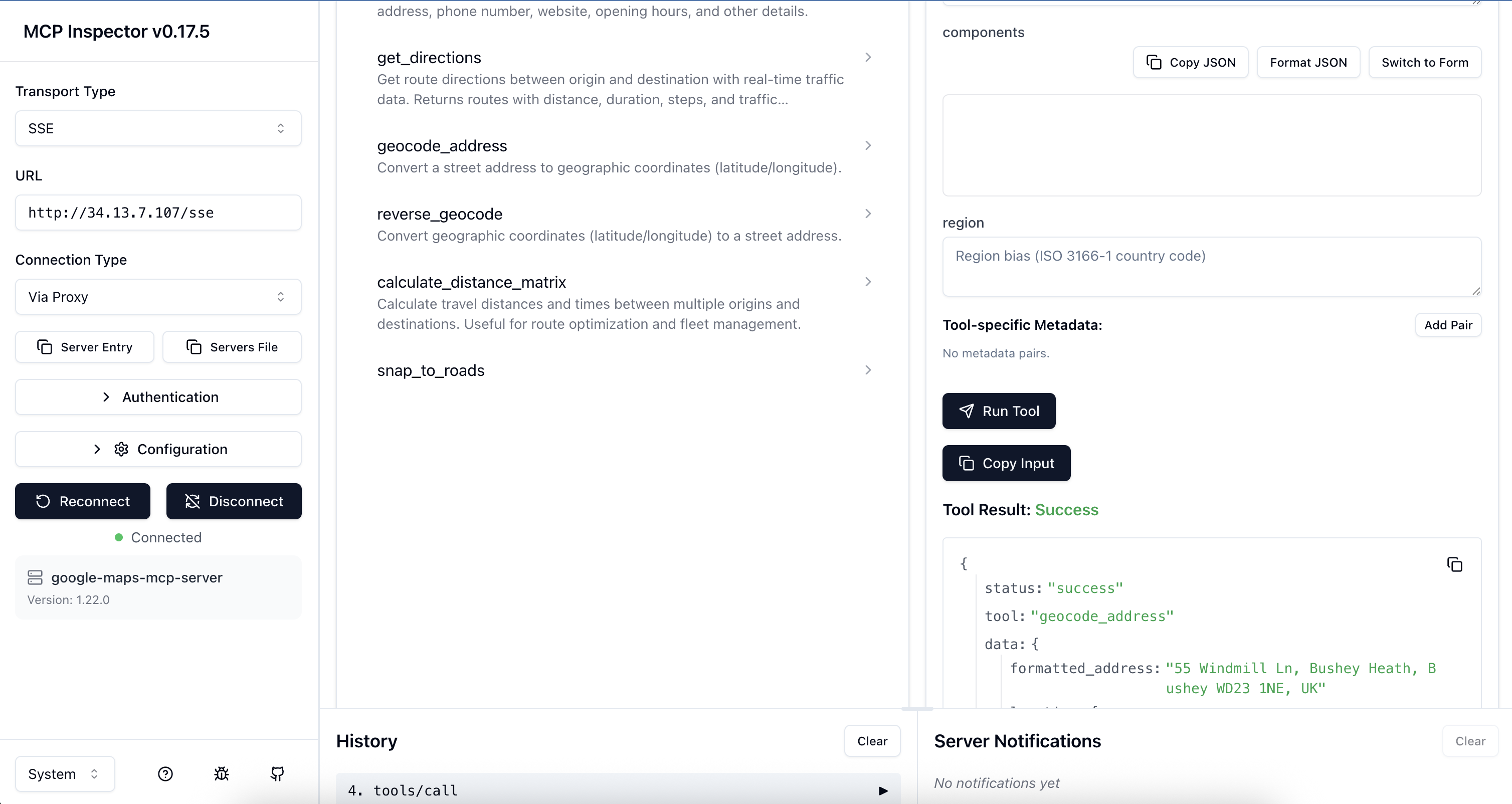 MCP Inspector - Making Remote Tool Call