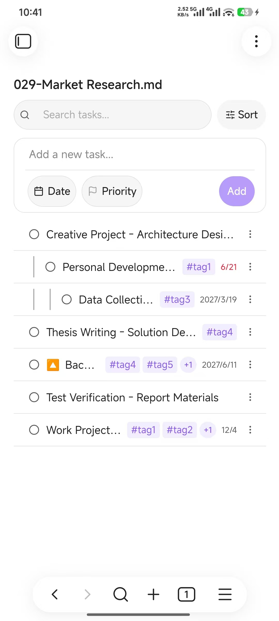mobile task list view