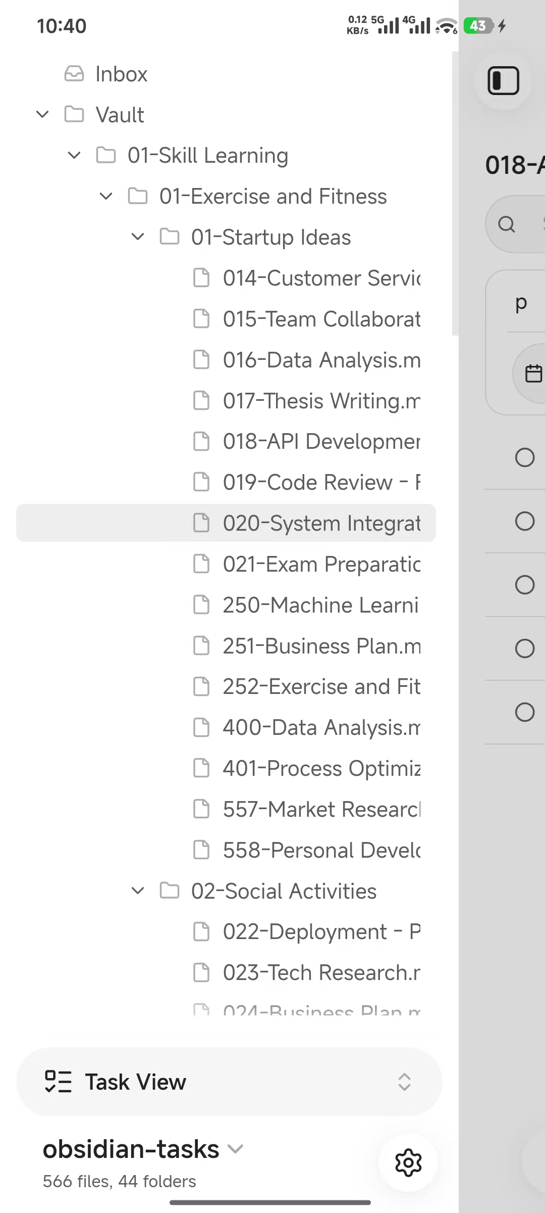 mobile task navigator tree