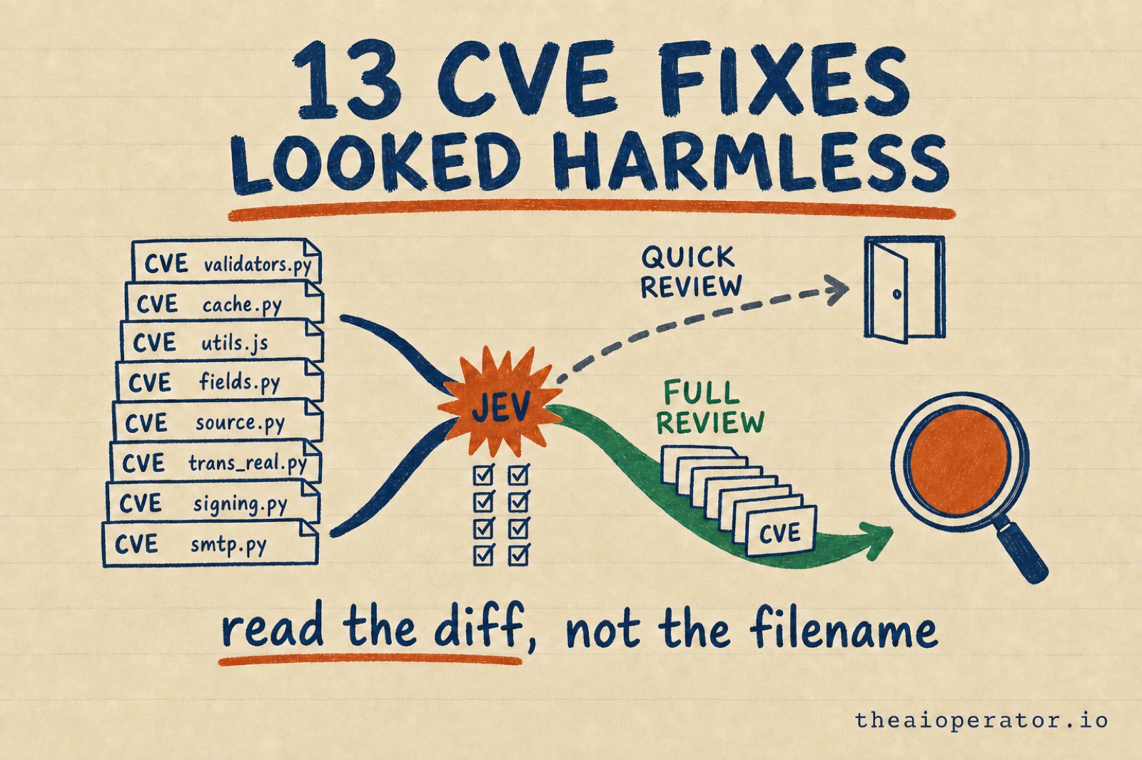 13 CVE fixes looked harmless: read the diff, not the filename